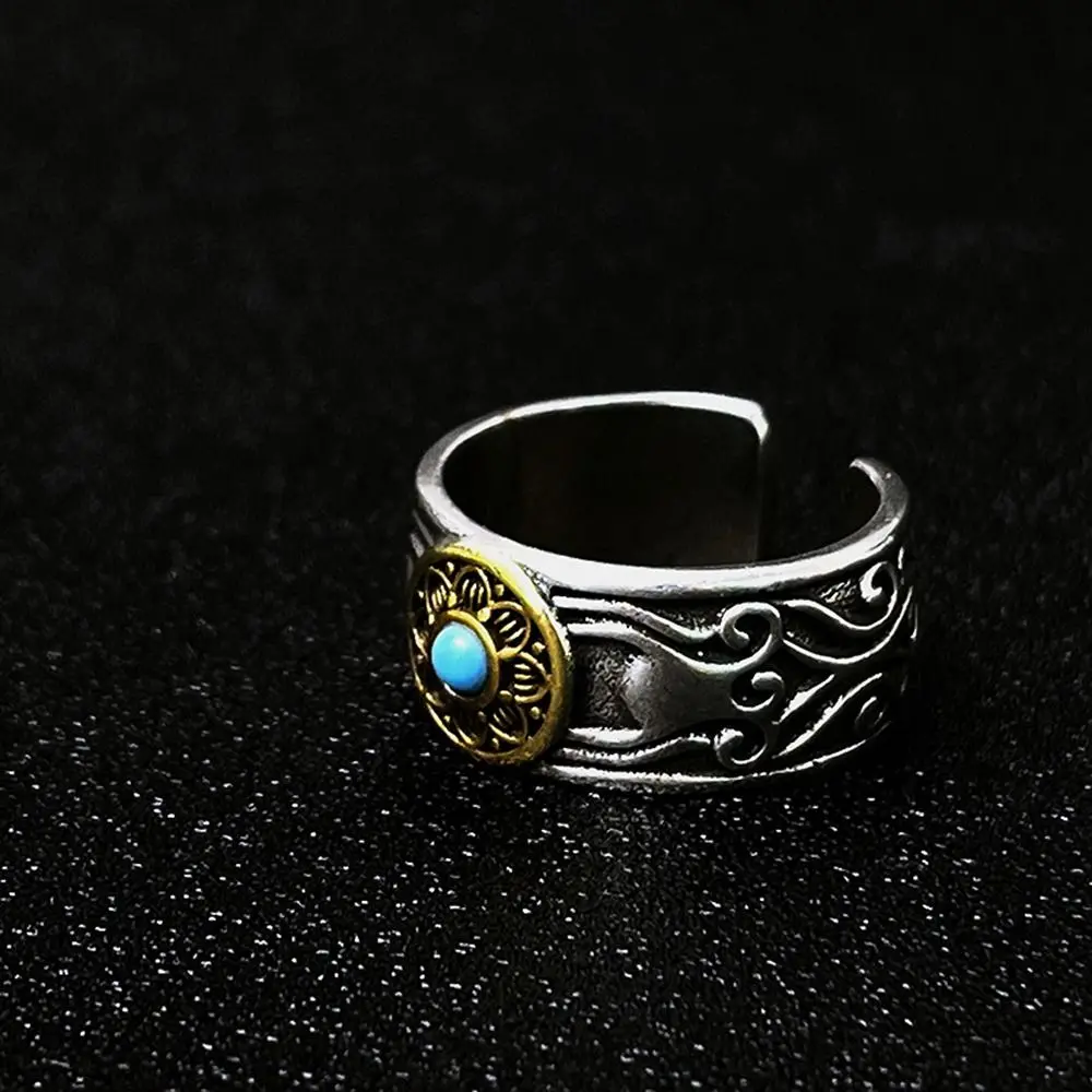 Retro Vintage Niche Design Flower Mythical Wild Animals Alloy Fashion Jewelry Opening Ring Men Pixiu Ring Chinese Style Ring