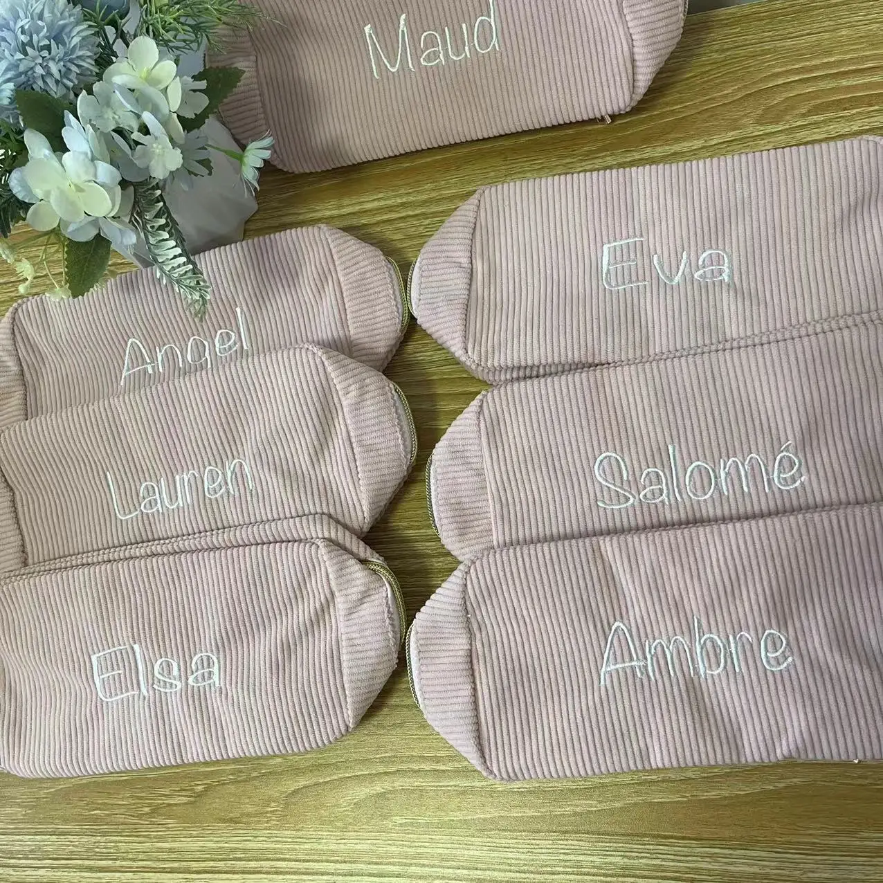 Personalized Embroidered Cosmetic Bag with Name Corduroy Makeup Bag Bridesmaid Proposal Gift Bachelorette Party Team Bride Favor