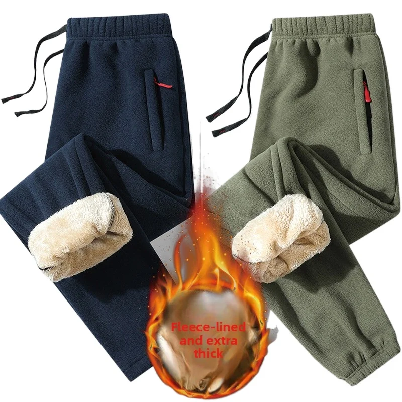 

2025 Men's Autumn and Winter New Thick Fleece Lined Lamb Wool Pants, Trendy Loose Large Size Warm Casual Pants