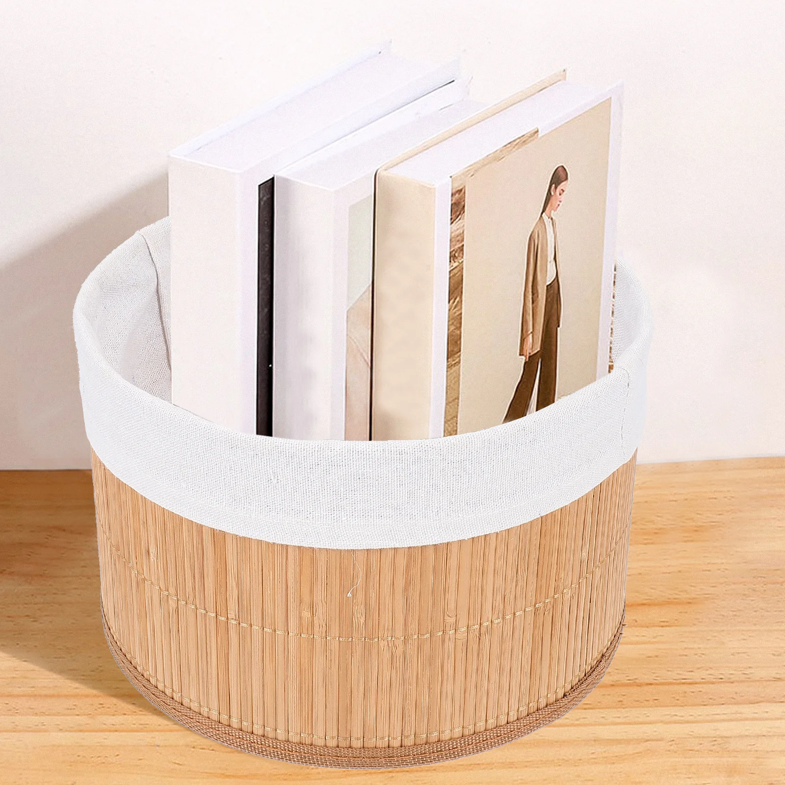 3Pcs Round Bamboo Woven Basket Storage Organizer for Home Office Desktop Fruit Snack Desk Organizer Woven Storage Basket