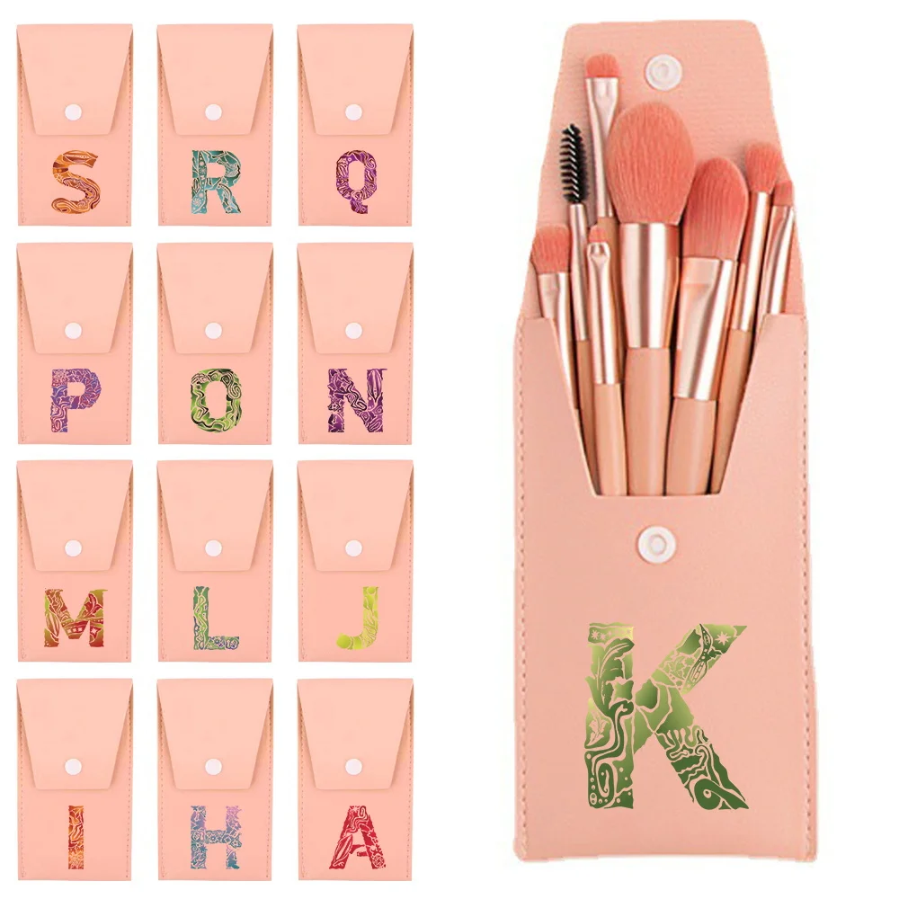 

8Pcs Pink Makeup Brushes Set Professional Eyeshadow Brushes With Portable Case For Travel Engrave Image Pattern