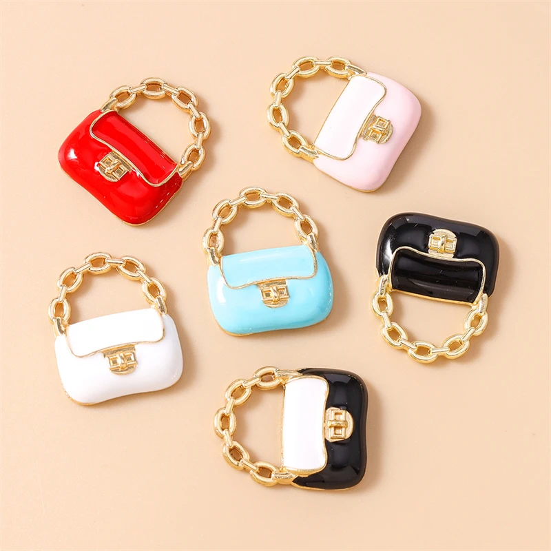 20 Stück 16 x 20 mm niedliche bunte Emaille-Handtaschen-Taschen-Charms-Anhänger für Schmuckherstellung, Tropfen-Ohrringe, Halsketten, DIY-Bastelzubehör – Detail 4