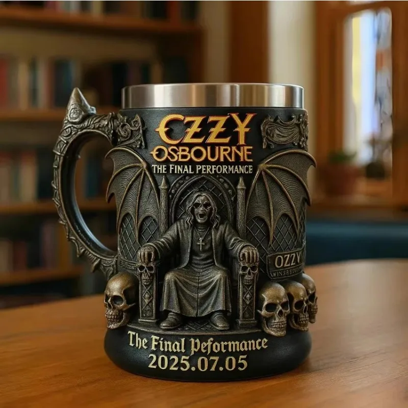 

Halloween 3D Ozzy Osbourne Commemorative Mug Stainless Steel Skull Water Cup Beer Mug Coffee Cup Drinking Utensils