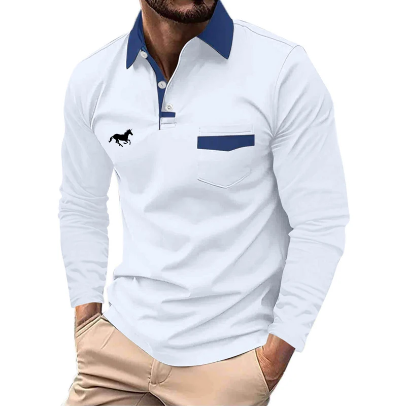 Men\'s Golf Shirt Golf Polo Work Casual Lapel Long Sleeve Basic Modern Button Pocket Spring & Fall Regular Fit Golf Shirt