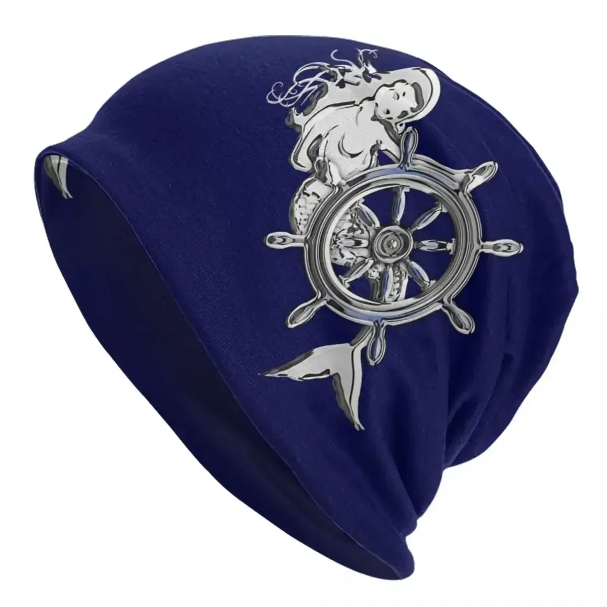 Chrome Style Nautical Mermaid Applique Warm Knitted Cap Fashion Bonnet Hat Autumn Winter Outdoor Beanies Hats for Men Women