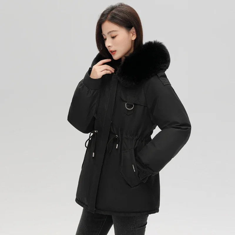 Solid Color Drawstring Velvet Thickened Pie Overcomes Short Coat Women's Winter 2026 New Winter Large Size Down Cotton Jacket