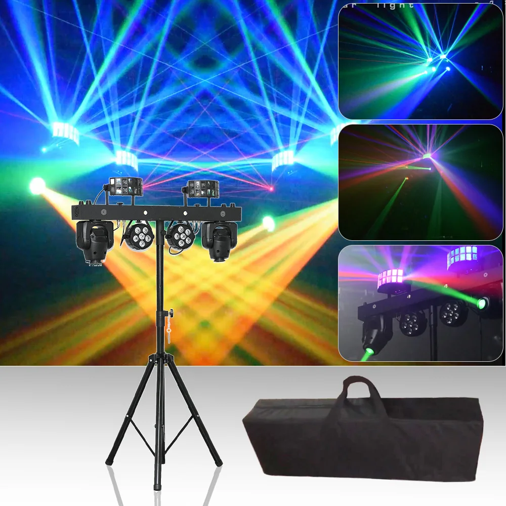 moving head laser strobe butterfly effect grupo par bar com stand carry bolsa iluminacao de palco para club party dj 5in 1 01