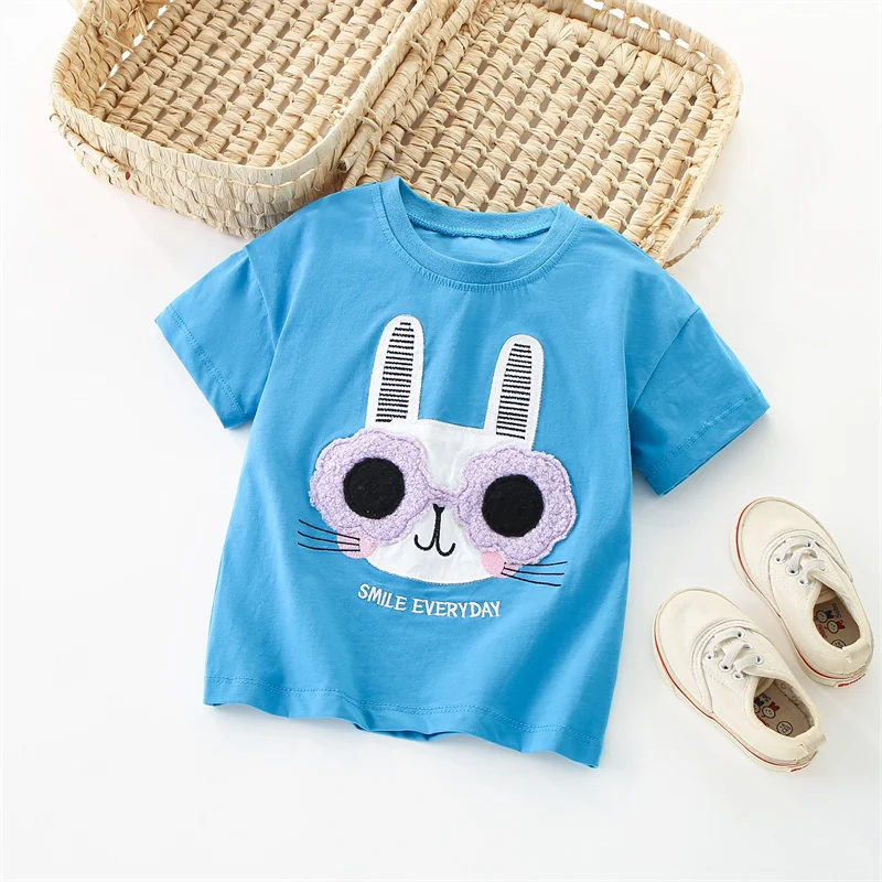 Jumping Meters 2-7T Animals Embroidery Girls T Shirts Summer Children's Clothing Short Sleeve Kids Tees Tops Baby Bunny Shirt