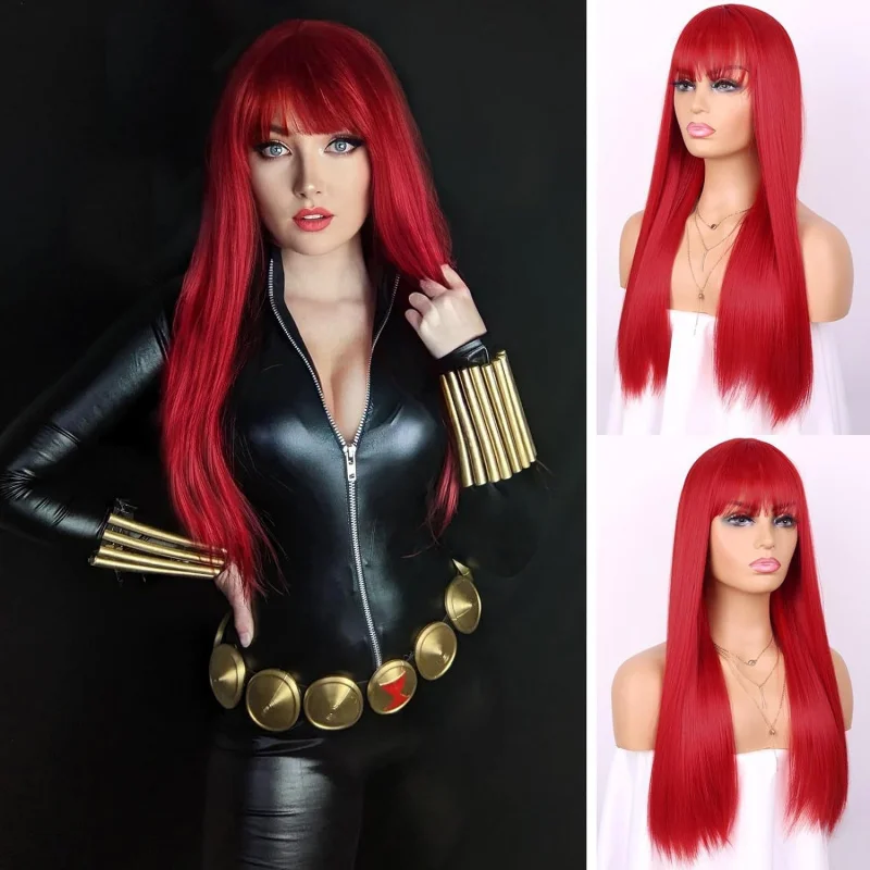 Women's cosplay colorful long straight synthetic hair wig with bangs