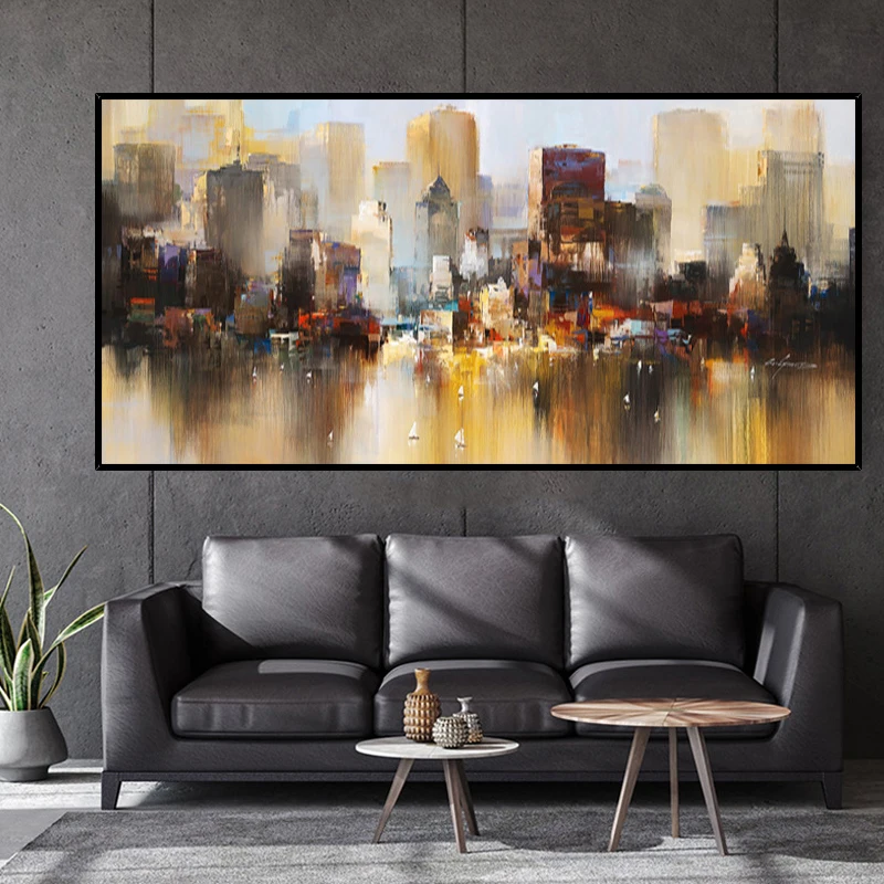 Hand-Painted Original Cityscape Oil Painting On Canvas Large Knife Handmade Paintings Abstract Seascape Wall Arts for Home Decor