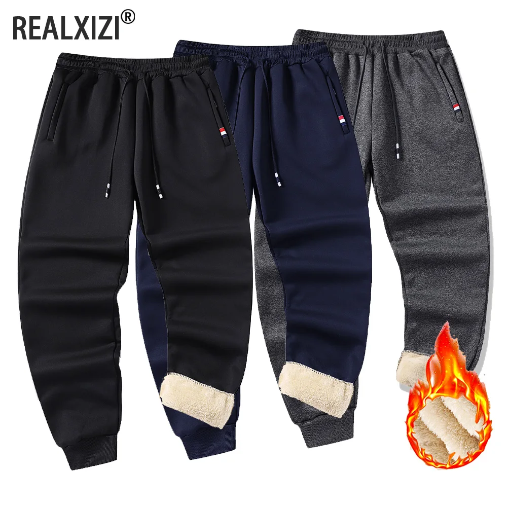 

Men's Thicken Fleece Thermal Long Pants Winter Lambswool Warm Trousers Casual Jogging Drawstring Pants Male Sweatpants