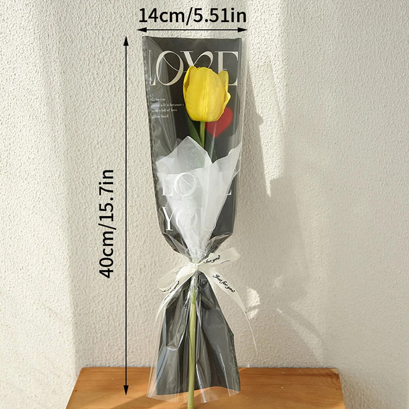 20pcs LOVE Transparent Rose Packaging Bags Flower Bouquet Plastic Bag Bouquet Wrapping Paper One Straight Bag Flower Packaging