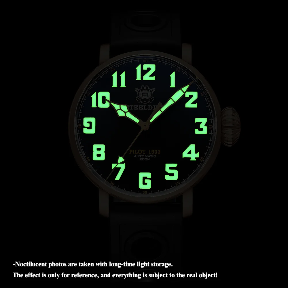 SD1903S Big Pilot STEELDIVE Design Watch Retro CUSN8 Bronze Japan NH35 Swiss C3 Luminous Black Dial 200M 20ATM Diving Men Watch