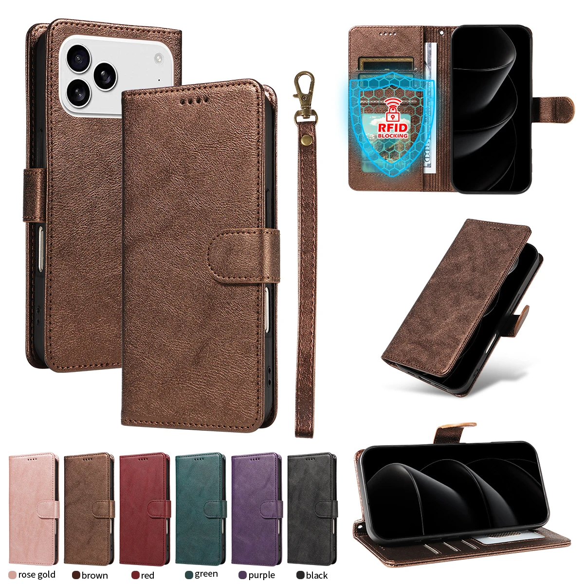 

Кожаный чехол-кронштейн с магнитным откидным слотом для карт для iPhone 16 17 Pro Max 15 14 13 12 11 SE3 SE2 X XS XR XS Max 8 7 Plus