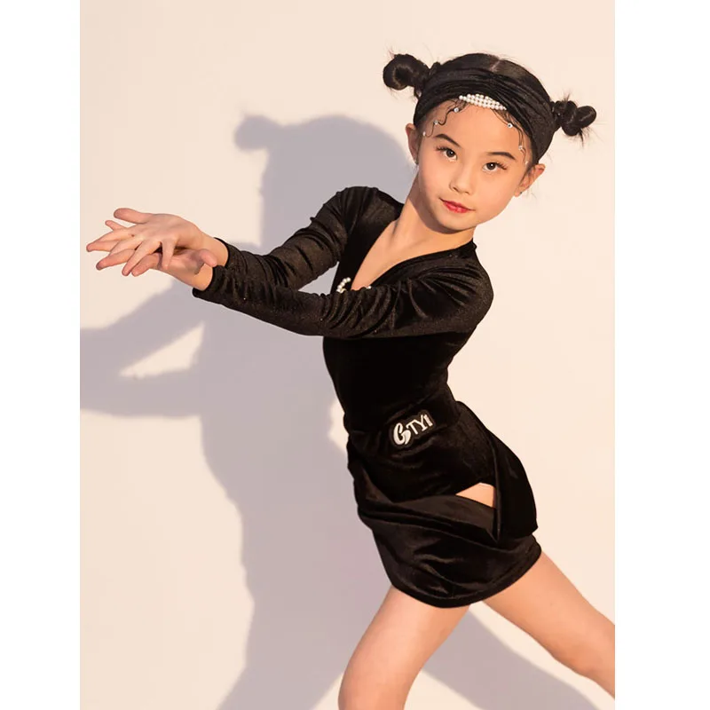 Latin Dance Suit 2023 Autumn and Winter New Black Advanced Training Suit Girls' Set Cold Weather Dance Training Suit