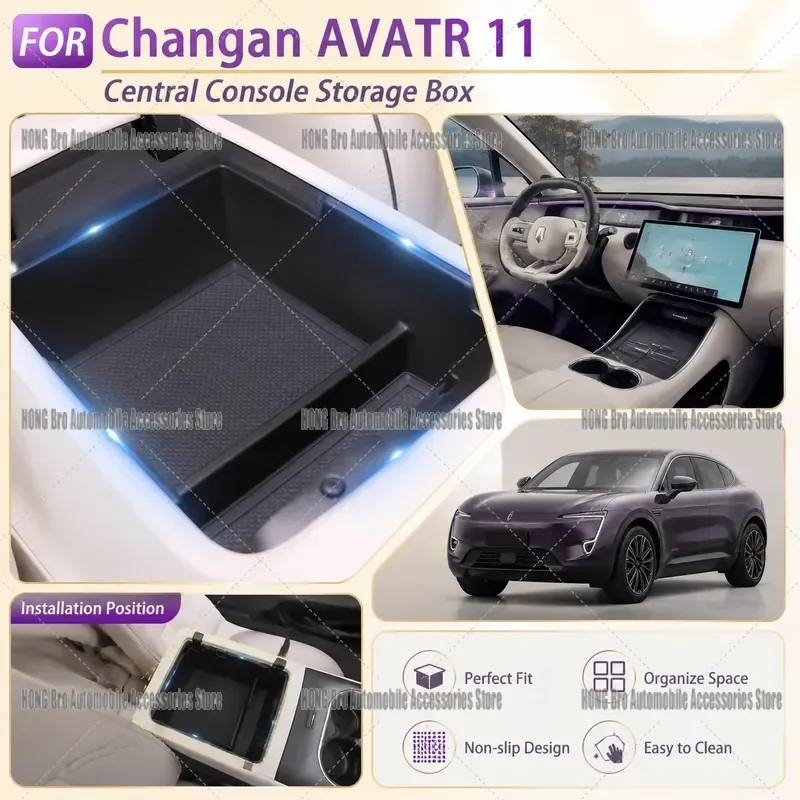 For Changan Avatr 11 2022 2023 2024 2025 Central Console Storage Box Organizer Tray Interior Accessories Armrest Compartment