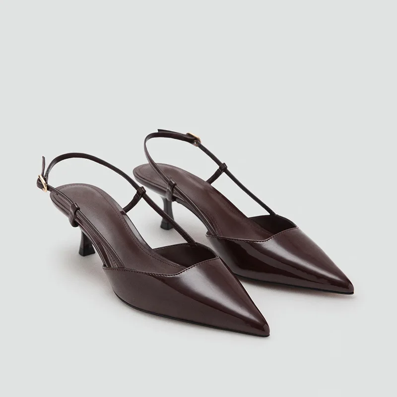 

Baotou sandals for women 2025autumnew arrivalfashion one-strap shallow patent leather pointed toe stiletto heels mules shoes