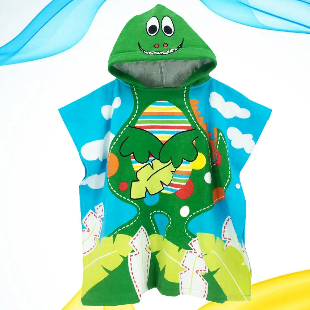 Dinosaur Changing Robe For Kids 70Cm Cotton Bath Towel Lightweight Wearable Beach Cape Hooded Cartoon Print Towel For Children