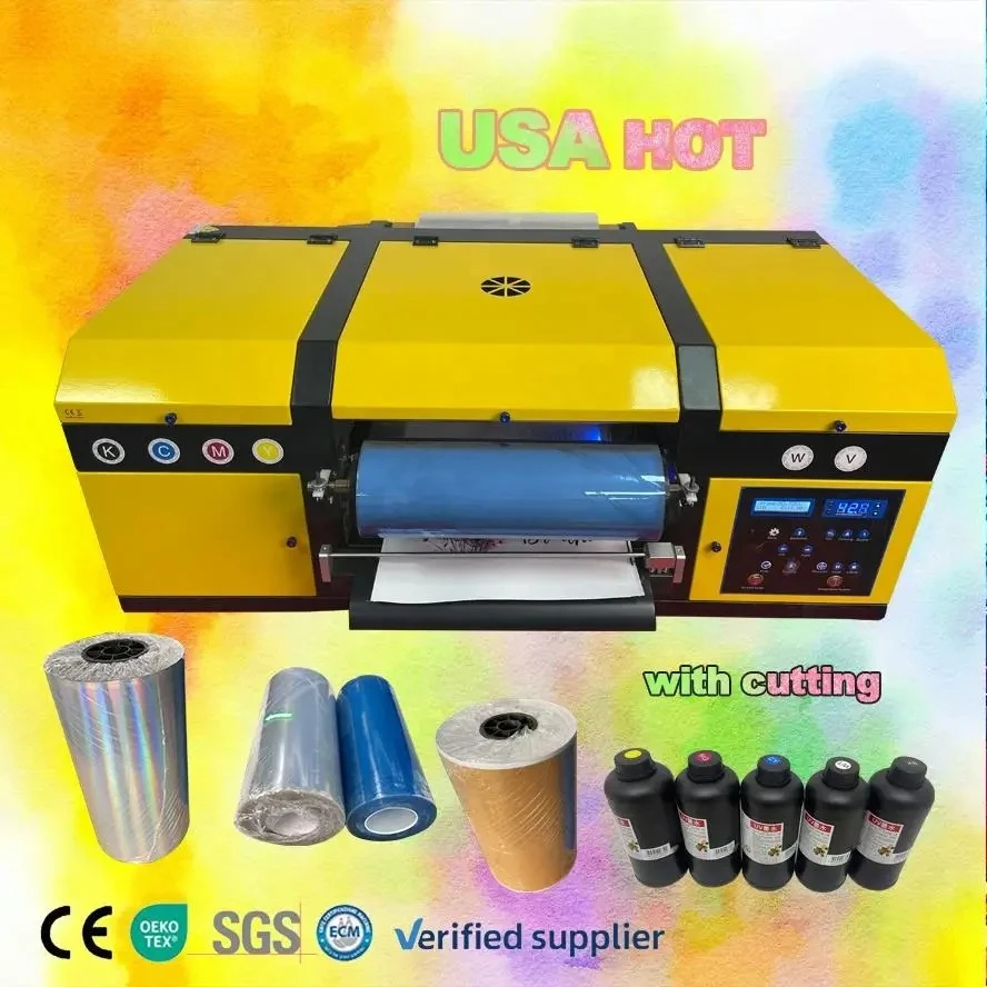 Impresora UV DTF de 30 cm, Impresora de Etiquetas con Tinta UV, Rollo a Rollo Blanco de 13 Pulgadas, 2 en 1, Cabezales Dobles, Impresora UV DTF Mini A3
