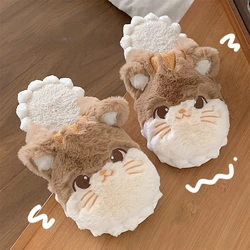 SP&CITY Korean Cute Cat Plush Cotton Slippers Female Home Bedroom Warm Soft Soled Shoes Cartoon Animal Shaped Thick Slippers