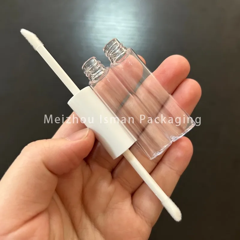 50 peças transparente rosa preto branco rosa ouro dupla face 10ml tubo de embalagem de brilho labial vazio de plástico cosmético com pincel 5ml + 5ml