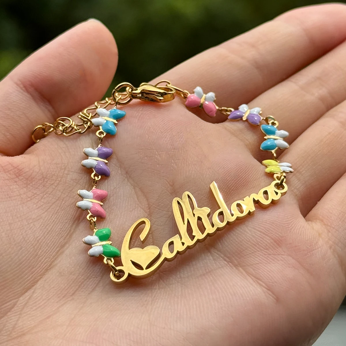 Personalized Custom Name Bracelet Sweet Colored Butterfly Chain Stainless Steel Cute Bracelet Party Anniversary Gift Jewelry