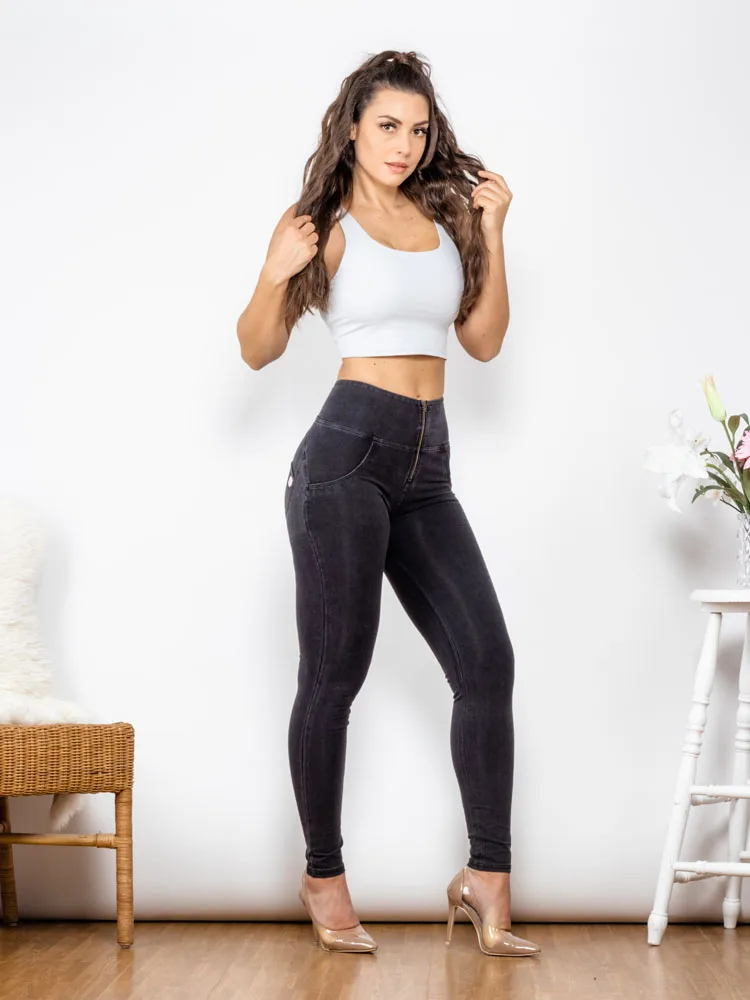 Pantalones vaqueros elásticos de cuatro vías para mujer, Vaqueros ajustados de cintura alta con punto negro Melody, Sexy, elásticos, otoño