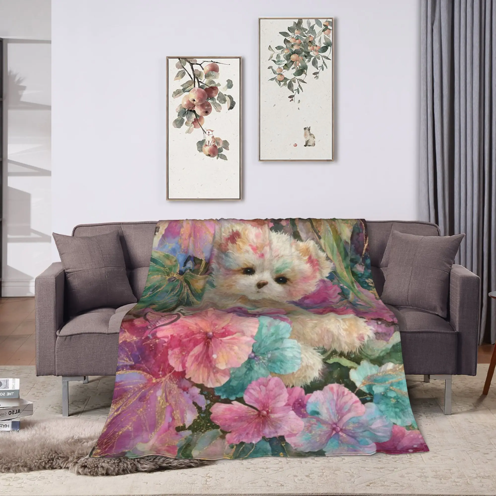 Warm Soft BlanketChild Travel Colorful Teddy Bear Floral Throw Blanket  Flannel Bedspread For Home Decor Graphic Sofa Bed Cover