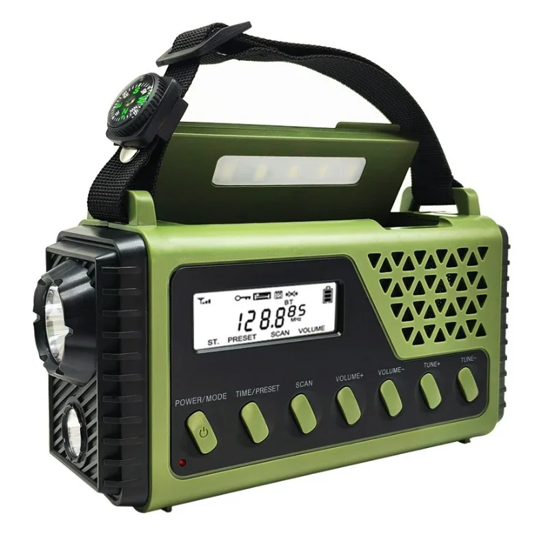 Multi Functional Outdoor Solar Powered Hand Cranked Emergency Radio AM/FM/SW/BT Radios with Flashlight/reading Light