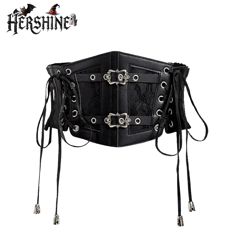 غطاء خصر مزخرف بحزام شبكي أسود للنساء من HERSHINE Y2K قوطي، داكن، هدية إكسسوارات عصرية للهالوين