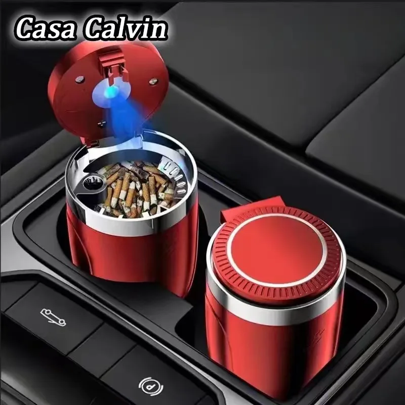 Car Ashtray With LED Light Portable Ashtray With Vacuum Anti Smell No Smell Seat Cup Holder Cigar Auto Sparts Mini Litter Bucket