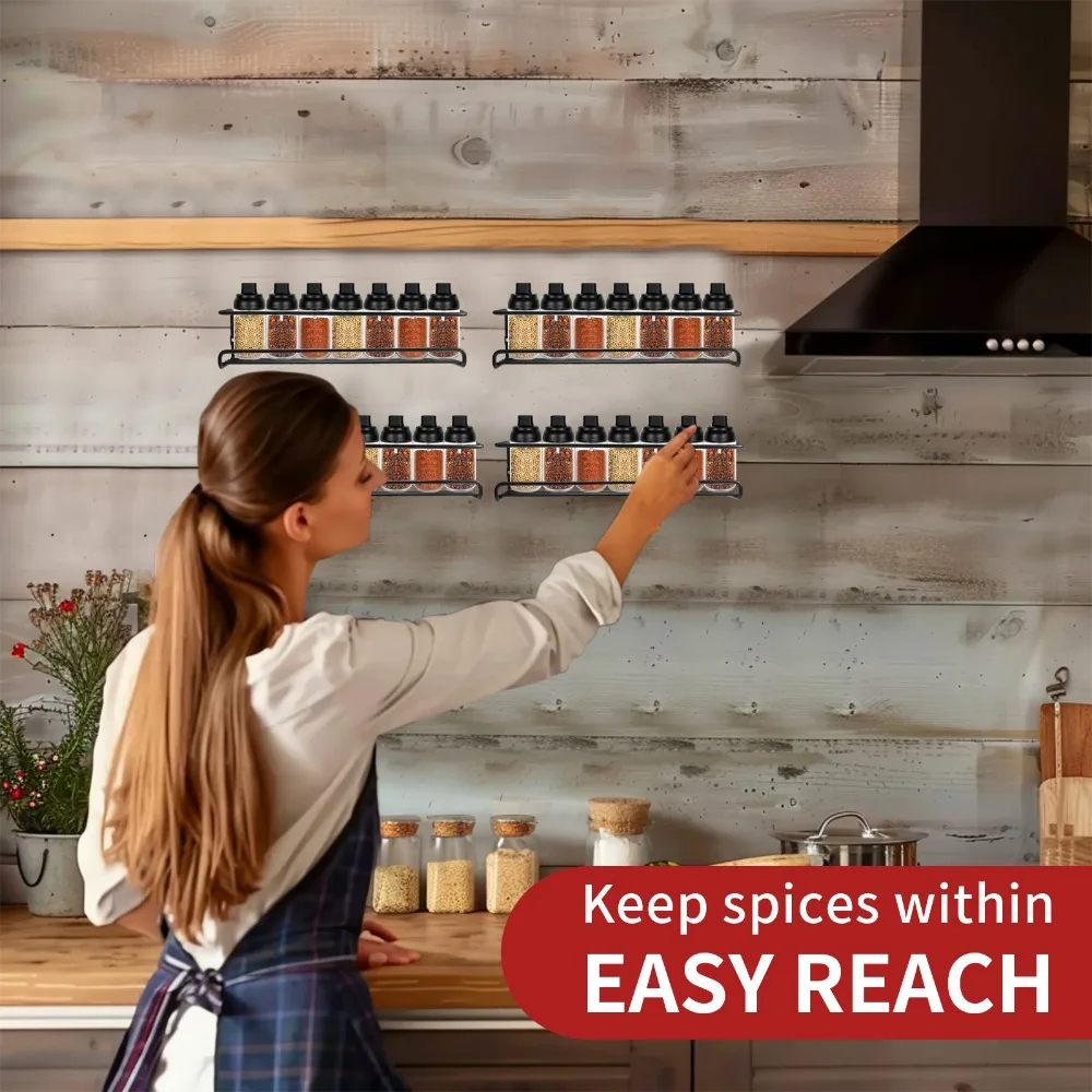 Spice Rack Wall Mount 4-Tier Space-Saving Organizer Wall Mount Spice Organization for Spice Jars Seasonings Hanging Rack ﻿Holder