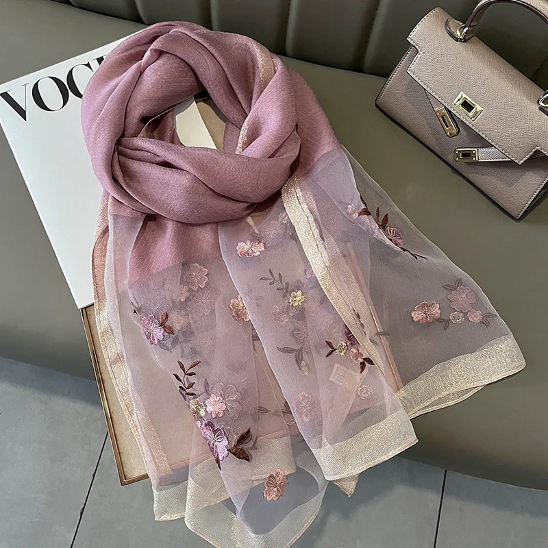 Silk Scarf for Women\'s Versatile Light Luxury Style Hangzhou Silk High end Scarf for Autumn and Winter Warm Scarf