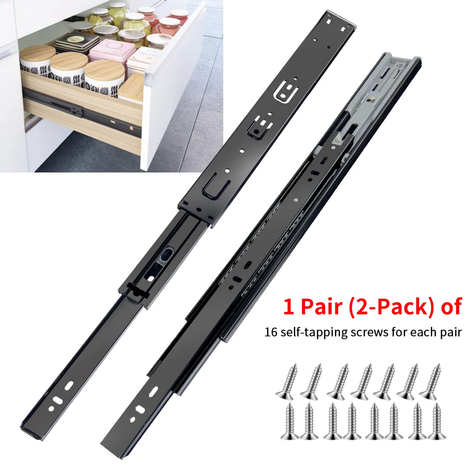 CXHIIA Full Extension Drawer Slides Side Mount 10-24 Inch Ball Bearing Metal Black Rails Track Guide Glides Drawer Runners Rail