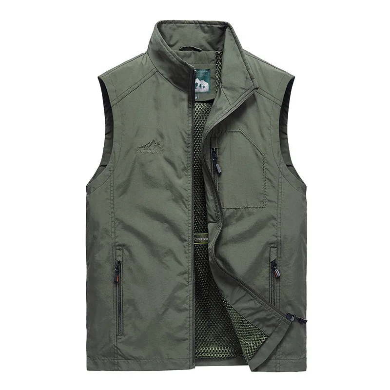 MaiDangDi Sleeveless High Collar Men's Vest Fashionable Mesh Lining Mens Jacket Outdoor Sports Leisure Oversized Male Clothing