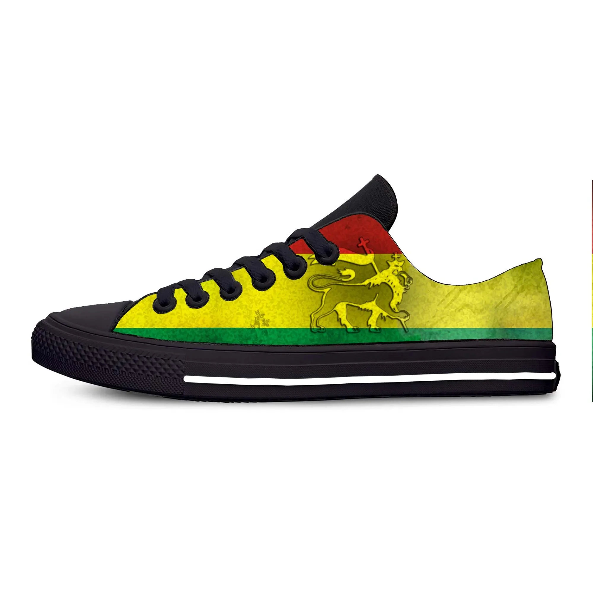 Ethiopie Ethiopische Vlag Leeuw Van Judah Rastafari Casual Stoffen Schoenen Lage Top Comfortabele Ademende 3d Print Heren Dames Sneakers