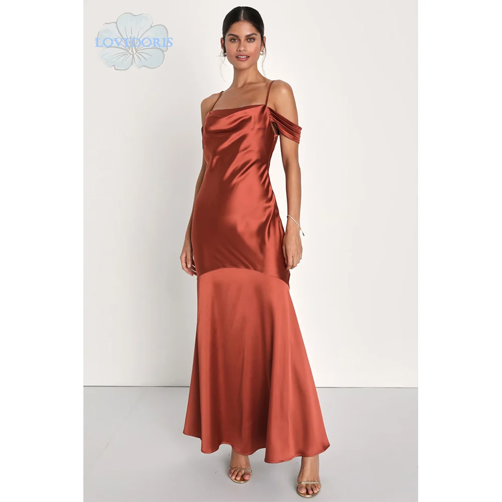 LoveDoris Off the Shoulder Bridesmaid Dress Pumpkin Backless Slim Fit Satin Evening Prom Dress A-line Party Dress