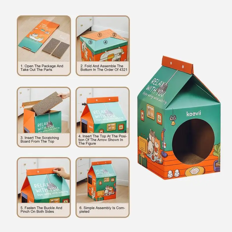 Cardboard Cat House Christmas Cat Bed For Indoor Cats Milk Cat Cave With Scratch Pad & Catnip Cat-scratching Toy Gifts  for Cats