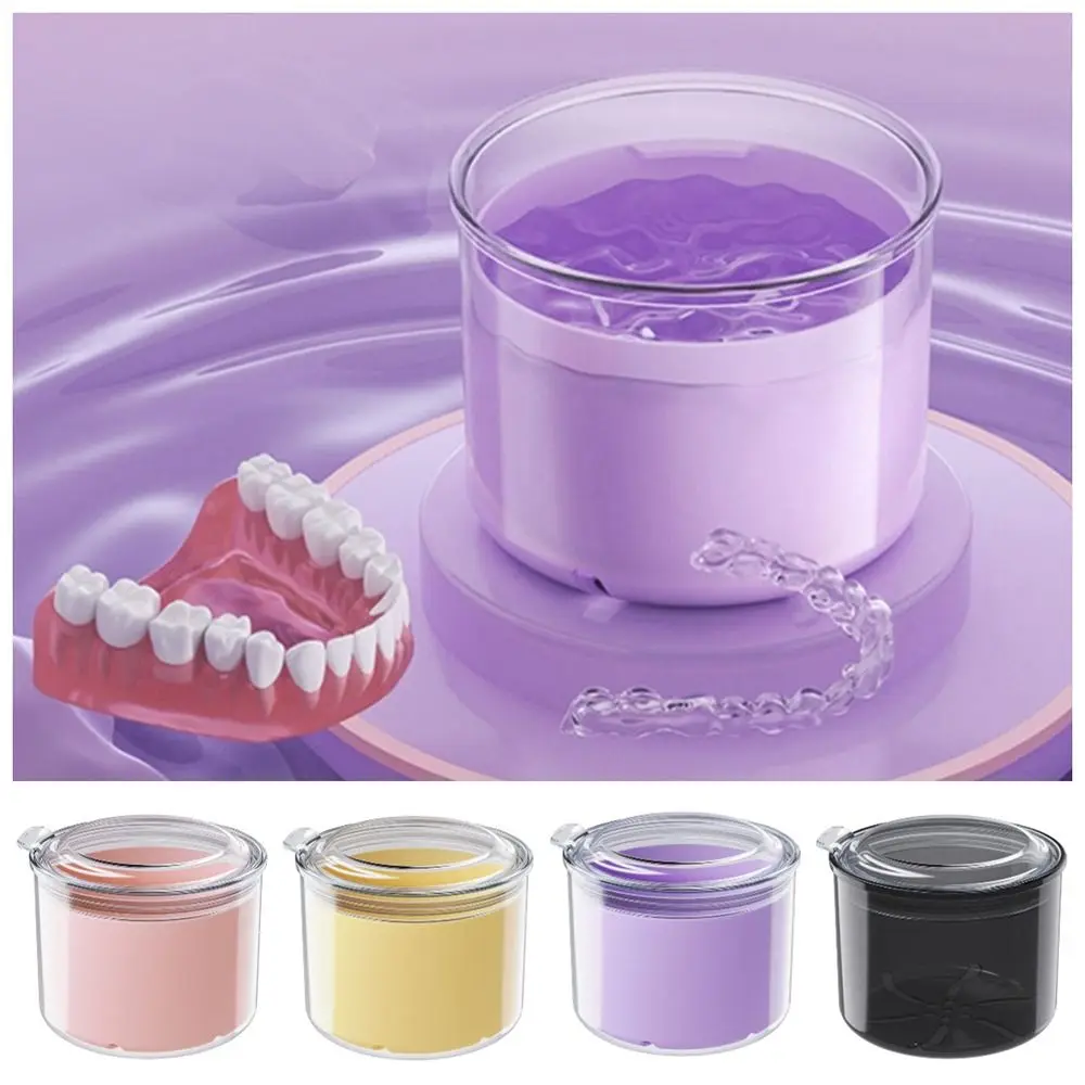 

Portable Double Layer Braces Storage Box Universal with Brush Denture Soaking Cleaning Box Simple Lightweight