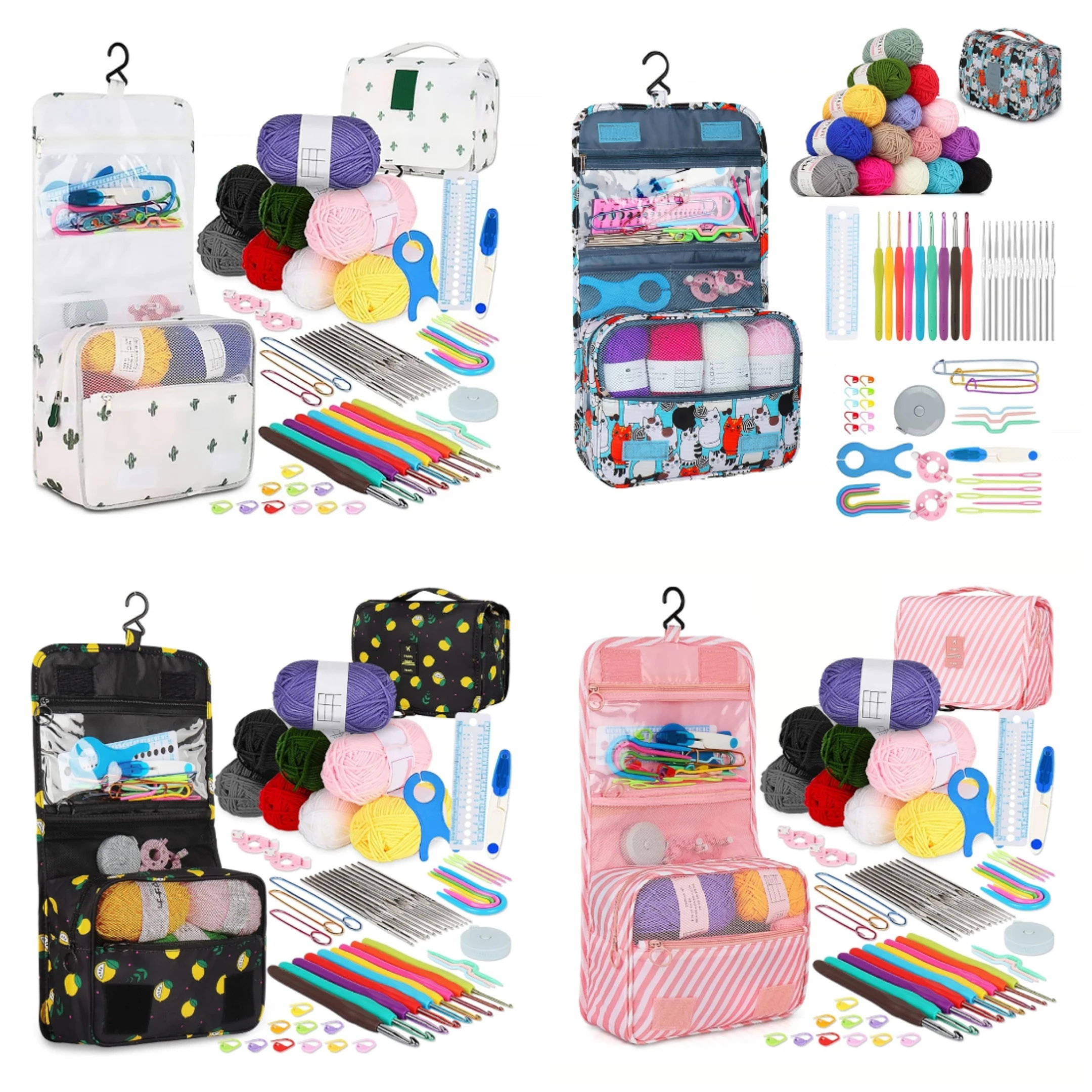 1 Set DIY Häkelset für Anfänger, Strickset, praktisches Häkelnadel-Set mit Wolle, Tasche, Häkelzubehör (optional)