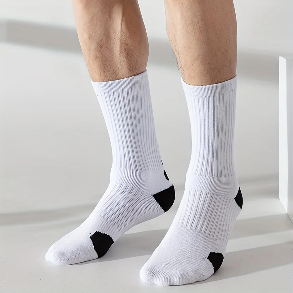 3Pairs Men Cotton Middle Tube Socks Soft Shock-Absorbing Breathable Sports Sock Comfortable High Quality Fashion Casual Male Sox