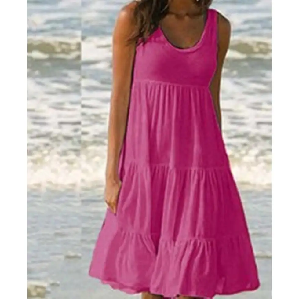 Été 2020 nouveau Simple rond Ne couleur Svel gilet Dr plage Dr femmes Faion Ci Walk t-shirt quart Sve