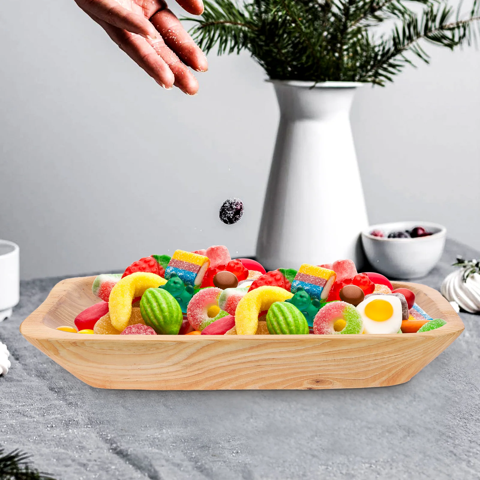 

Fruit Dried Retro Small Size Home Table Cup Storage Tray Decor Wooden Plate Serving Tray Bread Storage Kitchen Bar