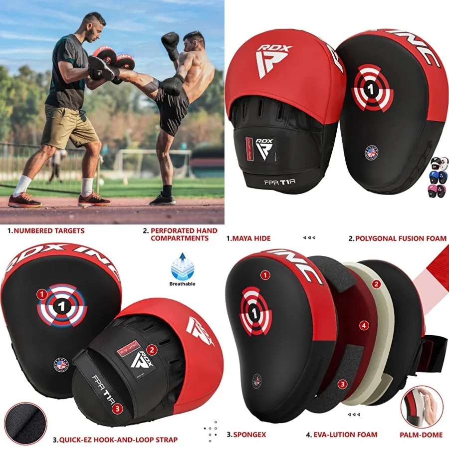 

Boxing Pads Focus Mitts, Maya Hide Leather Curved Hook and Jab Target Hand Pads, Great for MMA, Kickboxing, Martial Arts, Muay