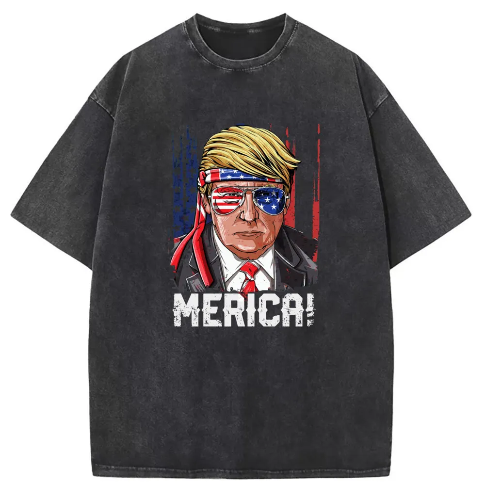 

Trump 4th Of July Tshirt Sweatshirts For Men Camisa Summer Tshirt Washed Long Sleeve Designer Sportswears Tee Shirt for Men