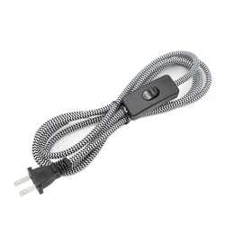 AC 110-120V US Plug Power Cords with Switch Fabric Braided Cover Power Supply Cord Extension Wire Cable