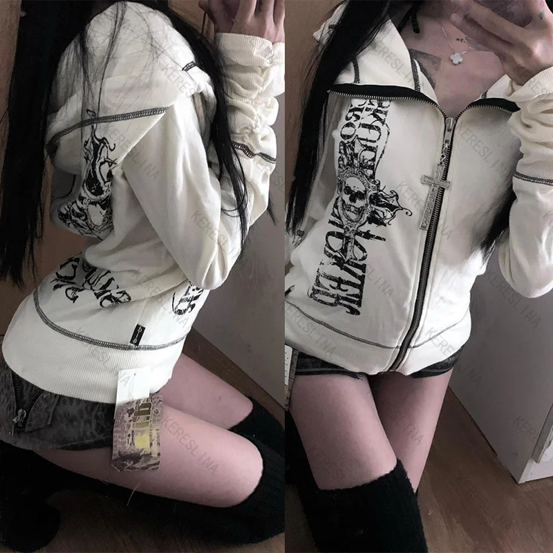 Neue Subkultur Y2k Gothic High Street Vintage Stil Reißverschluss Hoodie Herbst Punk Hip-Hop Harajuku Bequemer vielseitiger dünner Hoodie