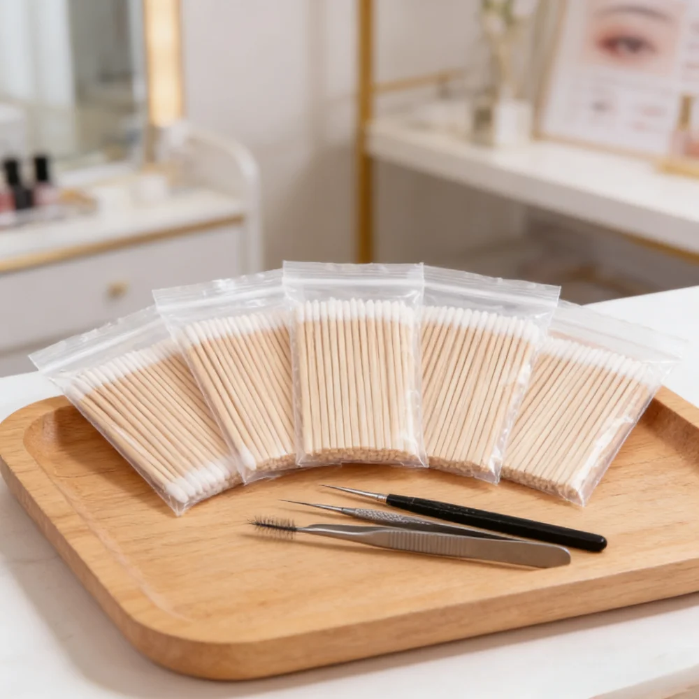

Ватные палочки для микроблейдинга с деревянными ручками, для очистки ногтей, макияжа, бровей, татуировок, с точными заостренными кончиками