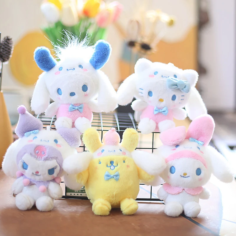 Cute Cinnamorol My Melody Kuromi Keyring Children Toys Keychain Pompom Purin Pochacco Plush Keychains Girls