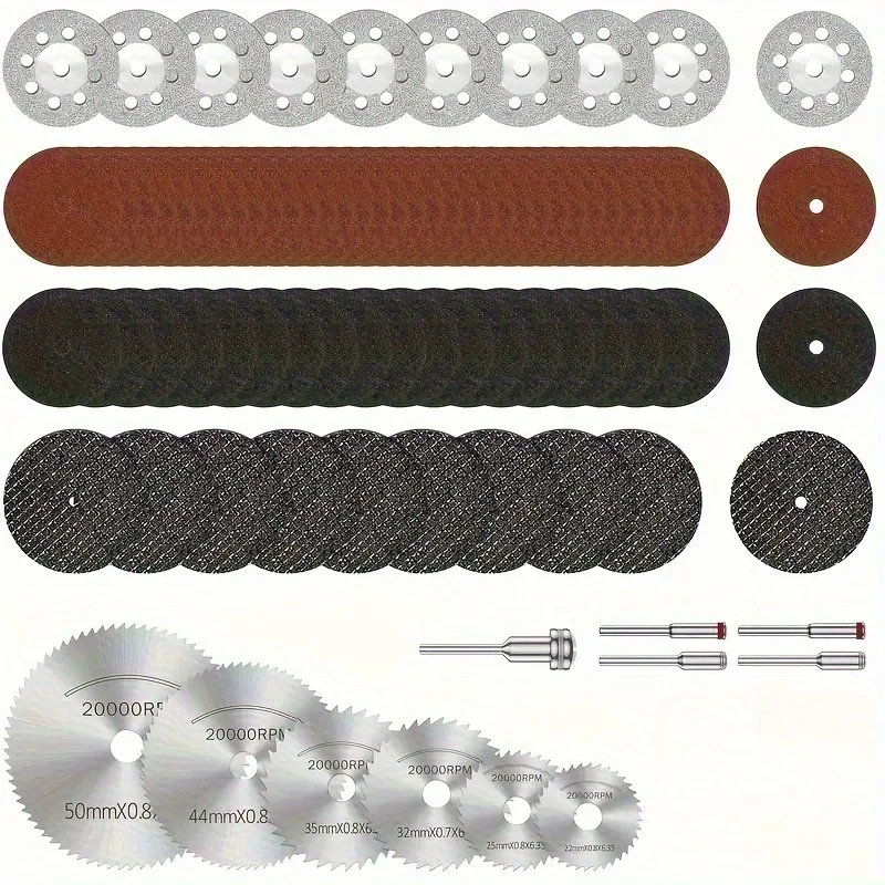 88Pcs/Set Diamond Cutting Wheel Set, Resin Cutting DiscSet Sharp HsS Circular Saw Blade Kit Rotary Tool Accessories WithMandrels and Cleaning Cloth for Wood Plastic Metal Stone Glass